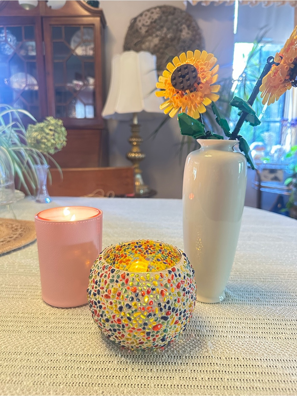 Vintage 90s PartyLite Global Fusion Mosaic Glass Votive Candle Holder
